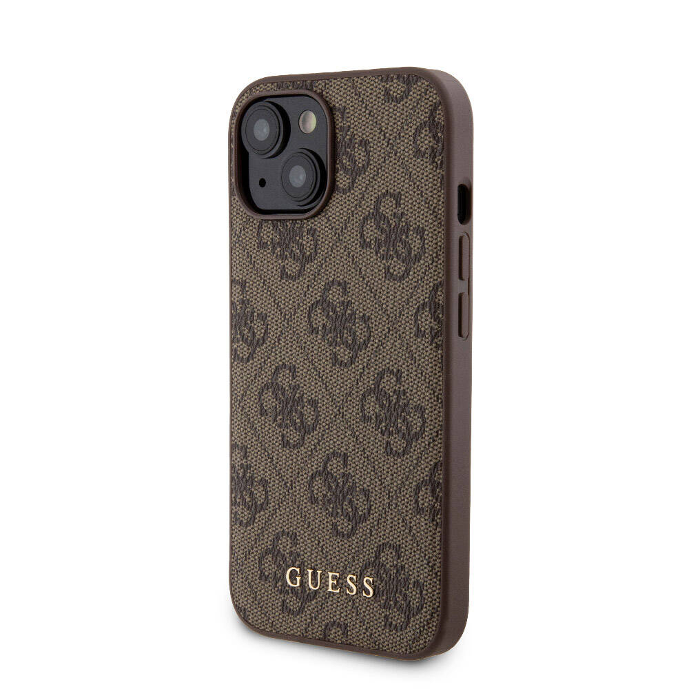 Apple iPhone 14 Kılıf Guess Orjinal Lisanslı Magsafe Şarj Özellikli Yazı Logolu 4G Desenli Kapak + Powerbank 5000mAh 2in1 Set Kahverengi