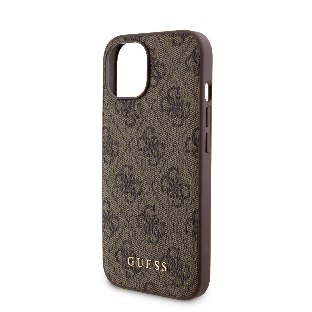 Apple iPhone 14 Kılıf Guess Orjinal Lisanslı Magsafe Şarj Özellikli Yazı Logolu 4G Desenli Kapak + Powerbank 5000mAh 2in1 Set Kahverengi