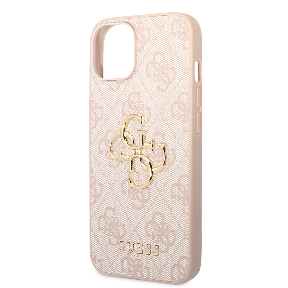 Apple iPhone 14 Kılıf Guess PU Deri Büyük Metal Logo Dizaynlı Kapak Gri