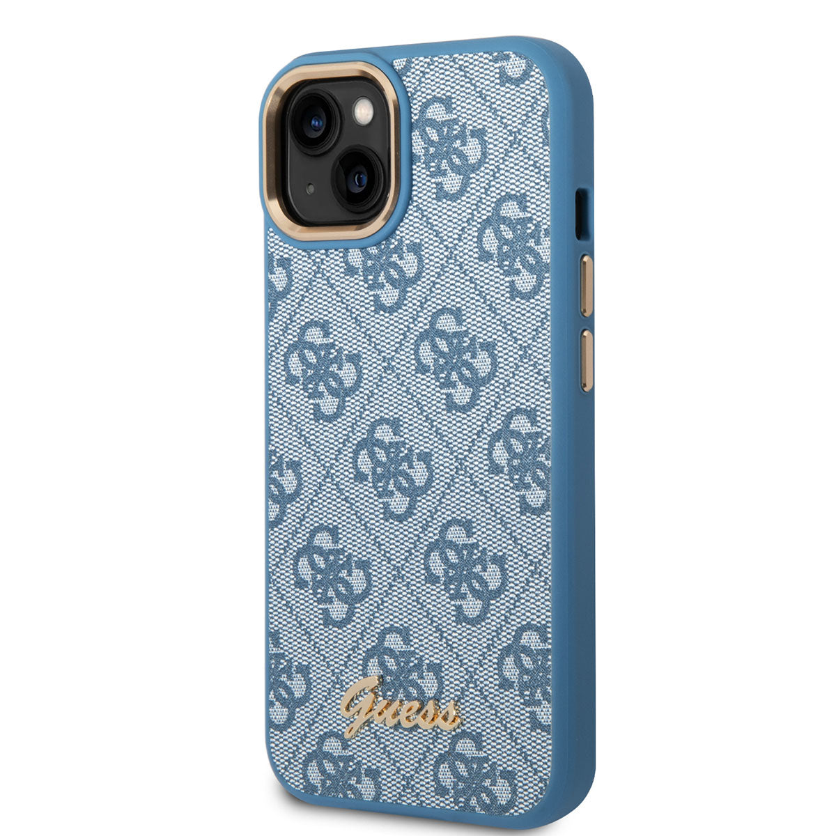 Apple iPhone 14 Kılıf GUESS PU Deri Metal Logo Dizaynlı Kapak Mavi