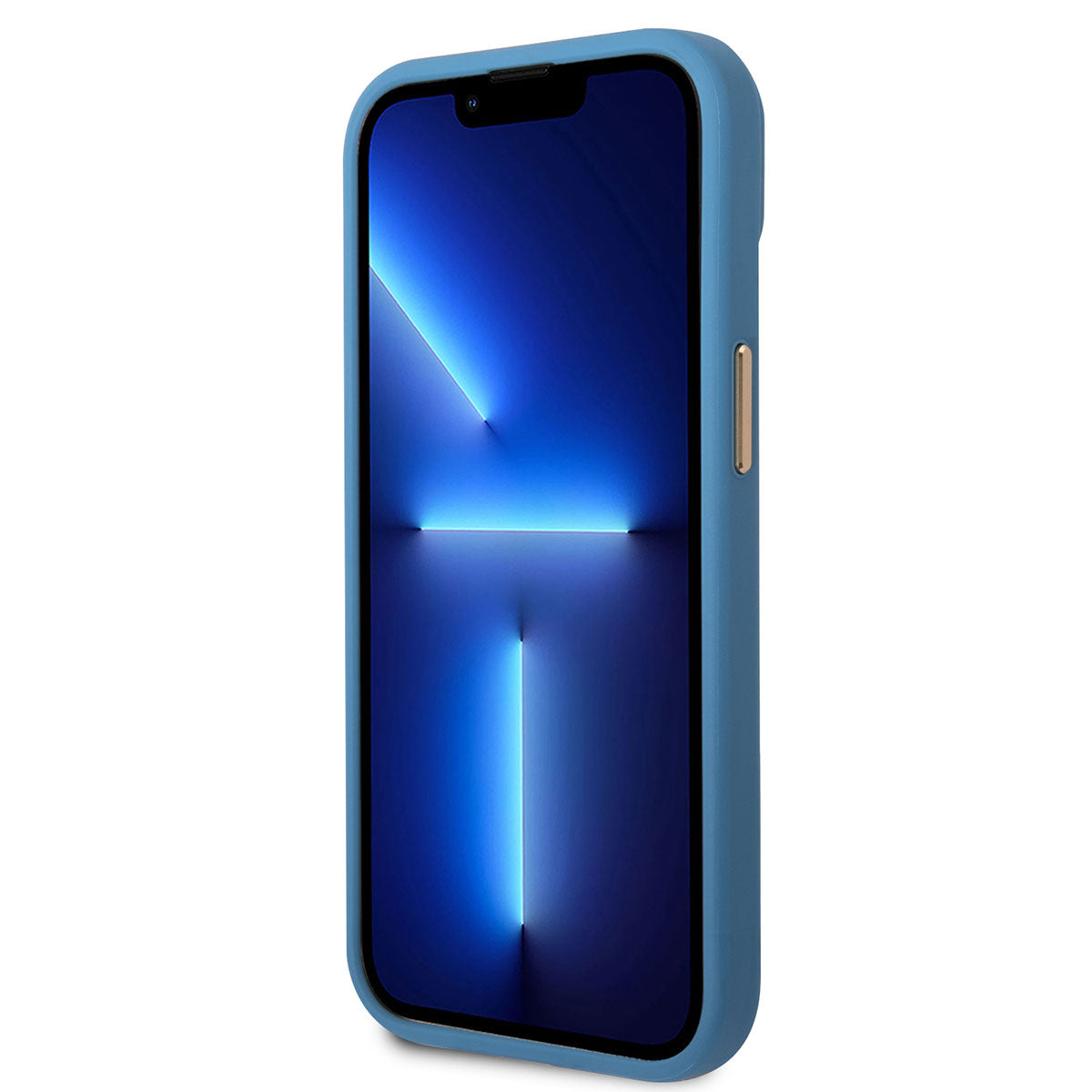 Apple iPhone 14 Kılıf GUESS PU Deri Metal Logo Dizaynlı Kapak Mavi