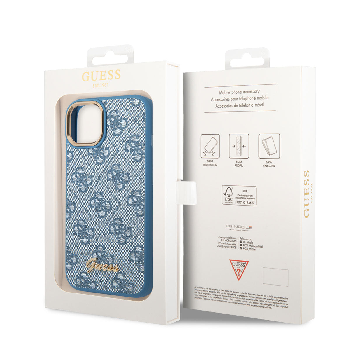 Apple iPhone 14 Kılıf GUESS PU Deri Metal Logo Dizaynlı Kapak Mavi