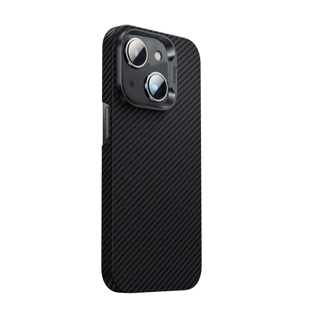 iPhone 14 Kılıf Karbon Fiber Benks 600D Essential Kevlar Kılıf Siyah