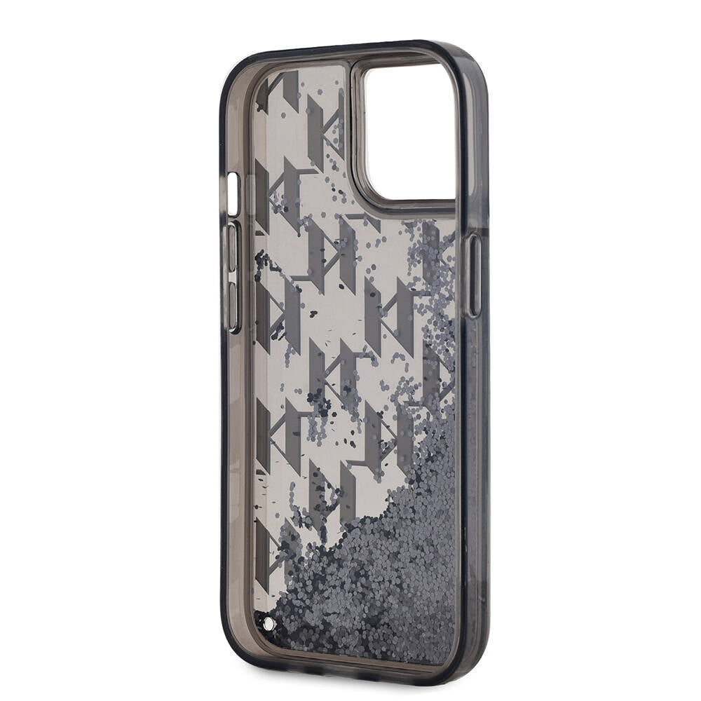 iPhone 14 Kılıf Karl Lagerfeld Orjinal Lisanslı Simli KL Yazılı Monogram Gradıent Kılıf Siyah