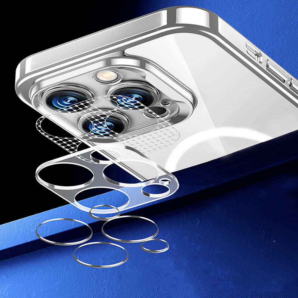 iPhone 14 Kılıf Magsafe Şarj Özellikli Cam Yüzey Benks Electroplated Kılıf Siyah