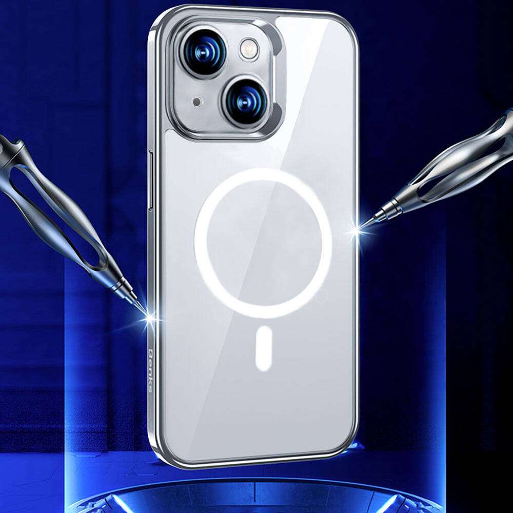 iPhone 14 Kılıf Magsafe Şarj Özellikli Cam Yüzey Benks Electroplated Kılıf Siyah