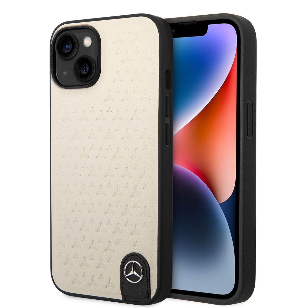 iPhone 14 Kılıf Mercedes Benz Hakiki Deri Yıldız Dizayn Kılıf Gri