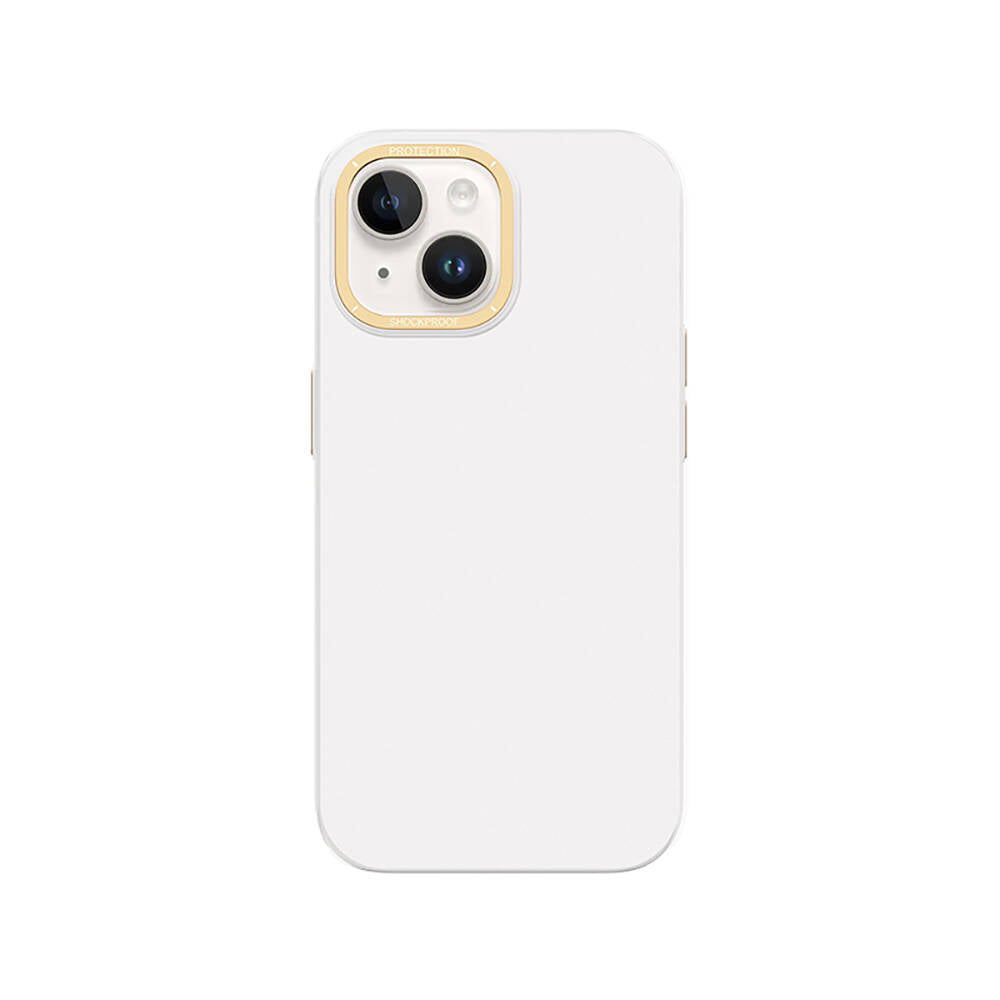 iPhone 14 Kılıf Metal Kamera Çerçeveli Recci Glaze Serisi Kılıf Beyaz