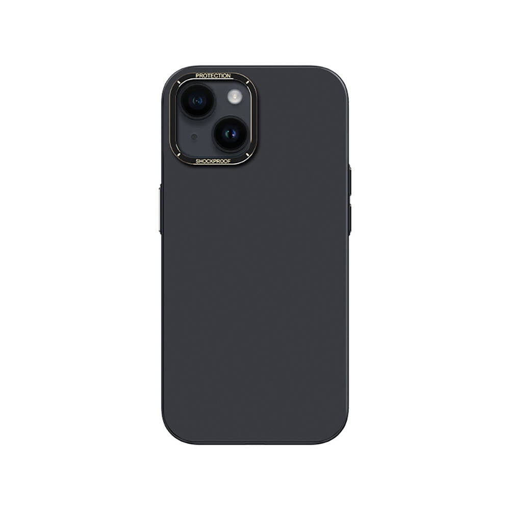 iPhone 14 Kılıf Metal Kamera Çerçeveli Recci Glaze Serisi Kılıf Siyah