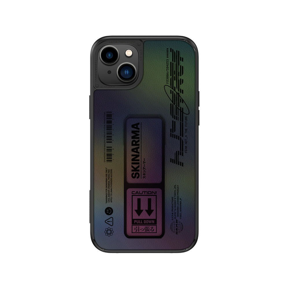iPhone 14 Kılıf SkinArma Holografik Tasarımlı Standlı Deri Görünümlü Kira Kobai Kılıf Colorful