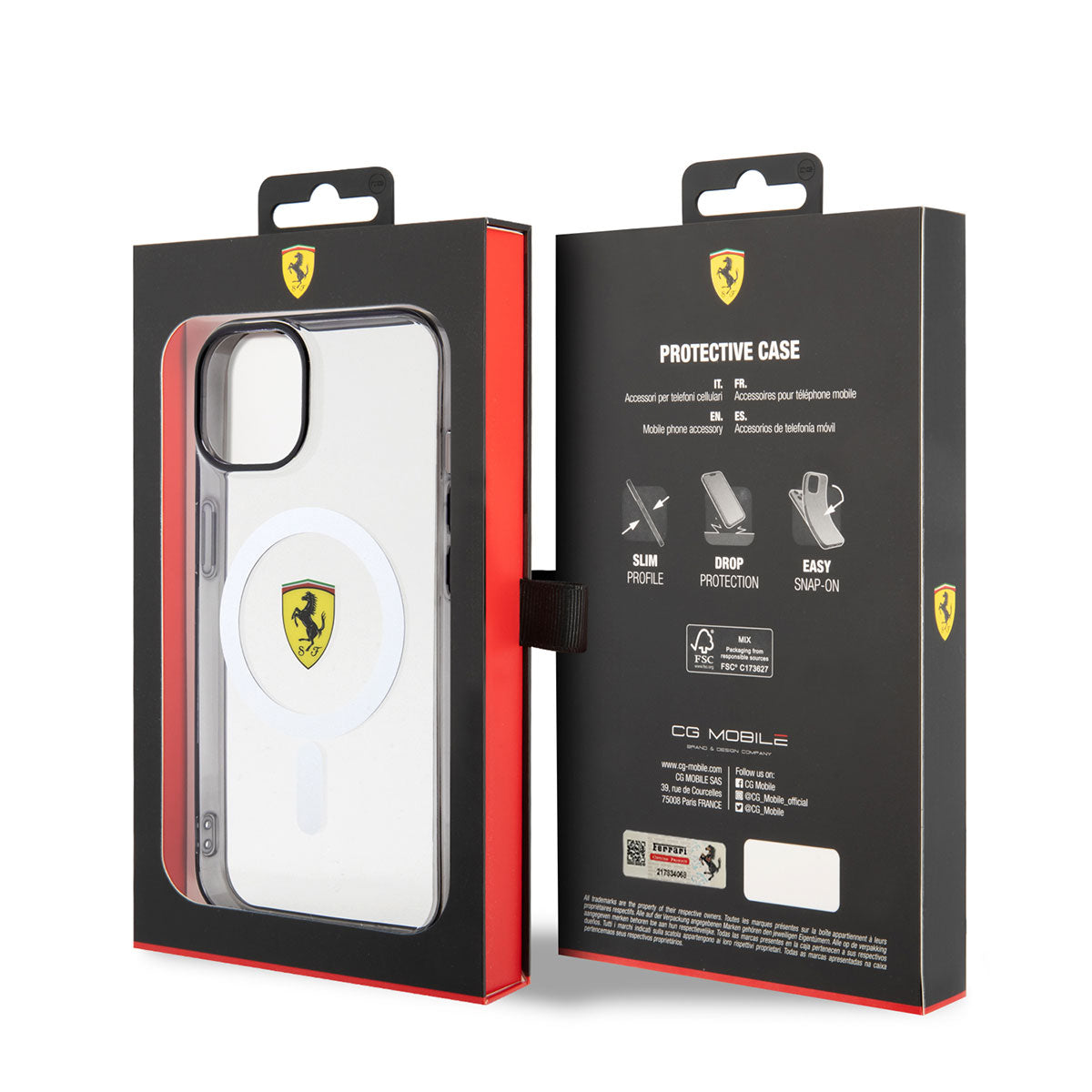 iPhone 14 Plus Kılıf Ferrari Magsafe Şarj Özellikli Transparan Dizayn Kılıf Renksiz