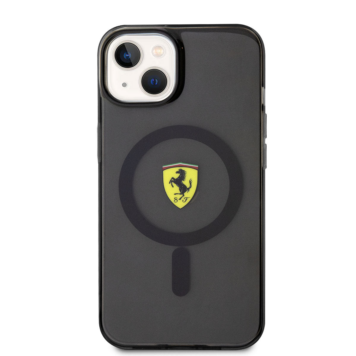 iPhone 14 Plus Kılıf Ferrari Magsafe Şarj Özellikli Yarı Transparan Dizayn Kılıf Siyah