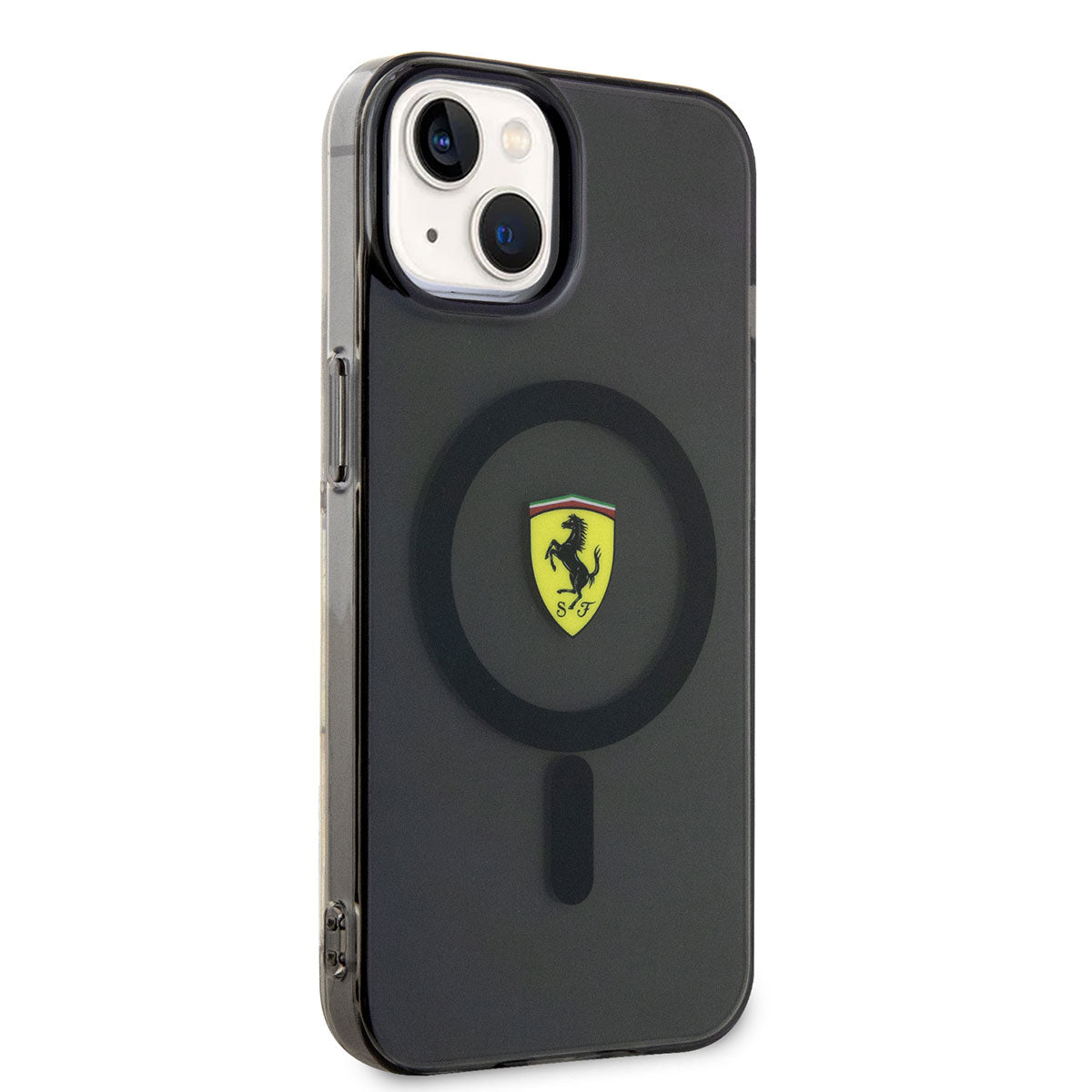 iPhone 14 Plus Kılıf Ferrari Magsafe Şarj Özellikli Yarı Transparan Dizayn Kılıf Siyah