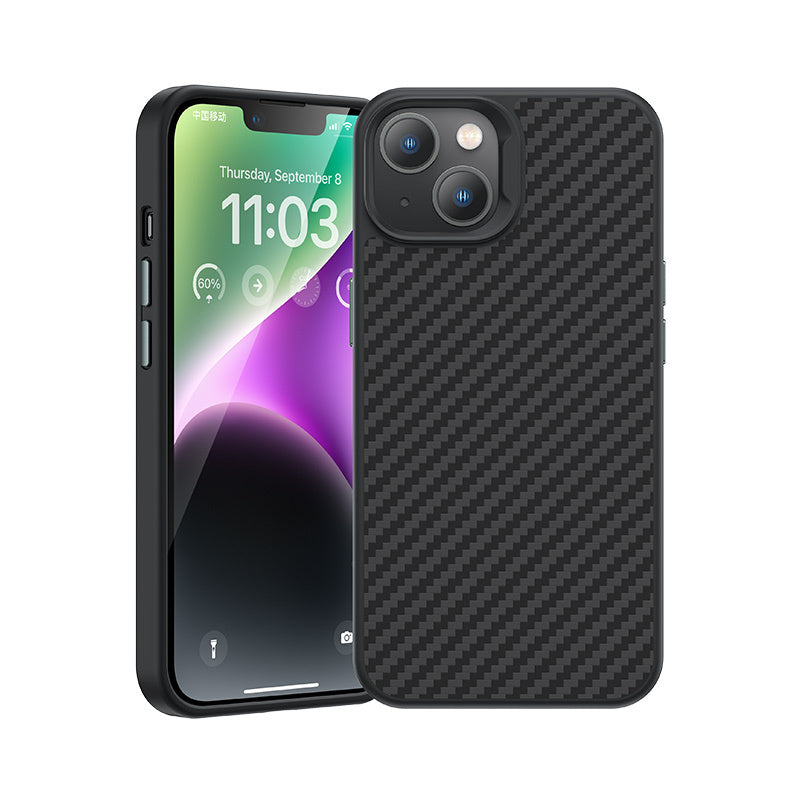 iPhone 14 Plus Kılıf Karbon Fiber Magsafe Şarj Özellikli Benks Hybrid ArmorPro 1500D Kevlar Kılıf Siyah