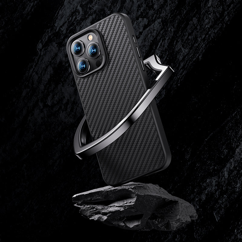iPhone 14 Plus Kılıf Karbon Fiber Magsafe Şarj Özellikli Benks Hybrid ArmorPro 1500D Kevlar Kılıf Siyah