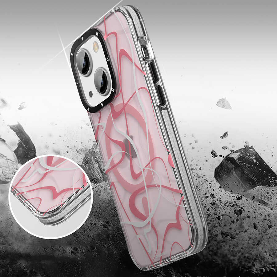 iPhone 14 Plus Kılıf Magsafe Şarj Özellikli Youngkit Water-Ink Serisi Kılıf Kırmızı
