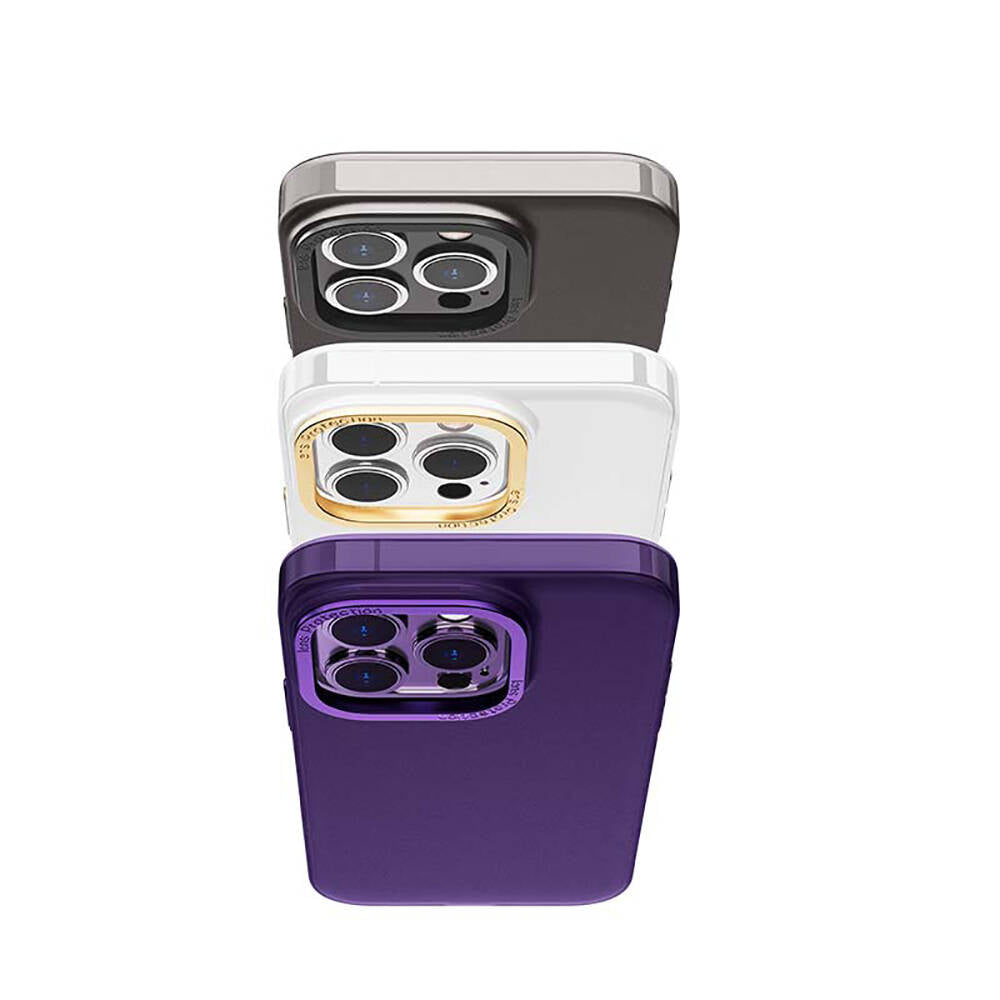 iPhone 14 Plus Kılıf Metal Kamera Çerçeveli Recci Glaze Serisi Kılıf Beyaz