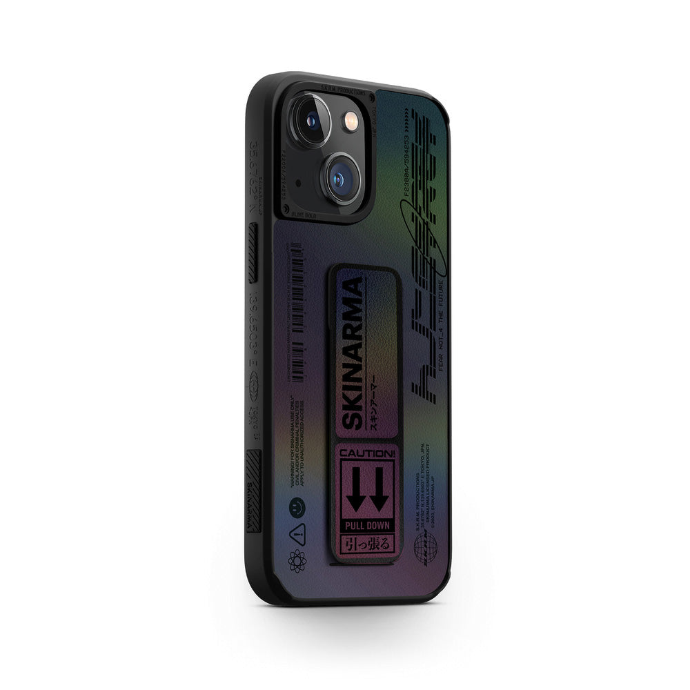 iPhone 14 Plus Kılıf SkinArma Holografik Tasarımlı Standlı Deri Görünümlü Kira Kobai Kılıf Colorful