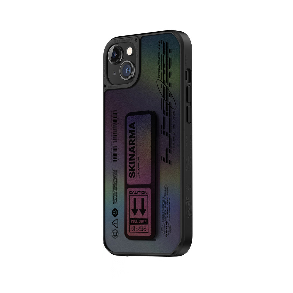 iPhone 14 Plus Kılıf SkinArma Holografik Tasarımlı Standlı Deri Görünümlü Kira Kobai Kılıf Colorful