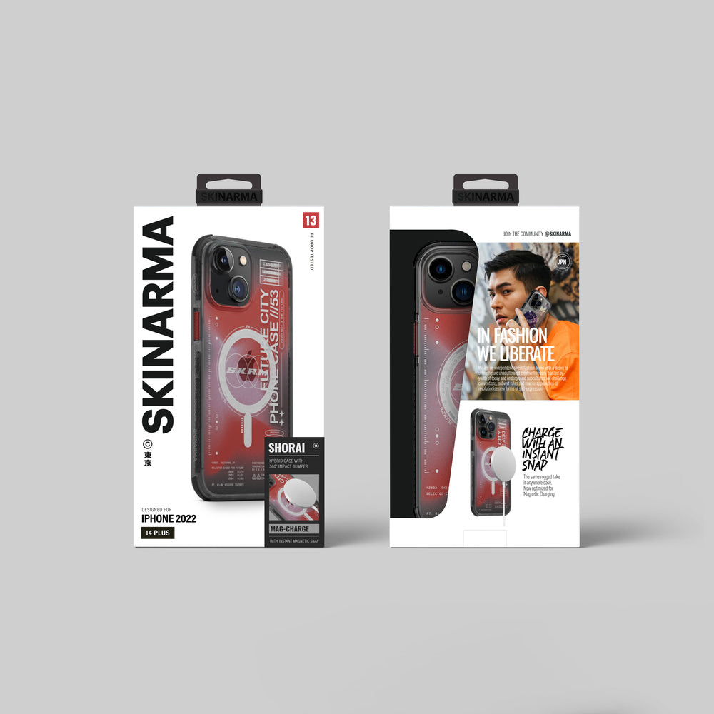 iPhone 14 Plus Kılıf SkinArma Şeffaf Airbag Tasarımlı Magsafe Şarj Özellikli Shorai Kılıf Kırmızı