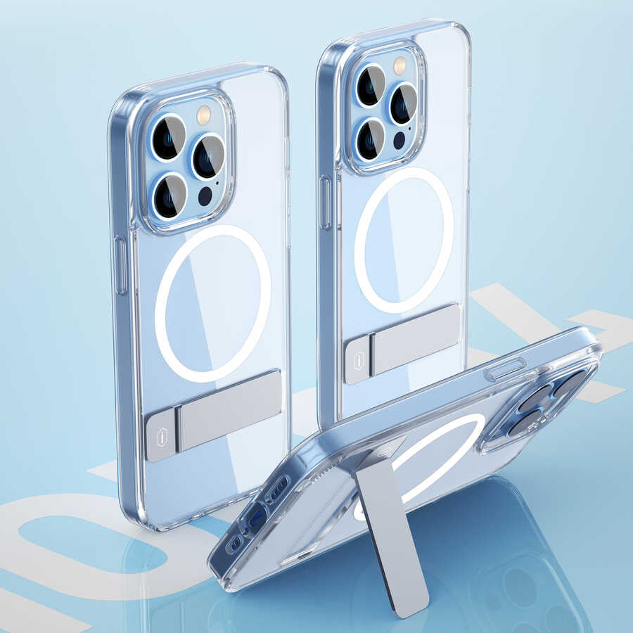 iPhone 14 Plus Kılıf Standlı Magsafe Wireless Şarj Özellikli Wiwu Aurora Serisi Kılıf Renksiz