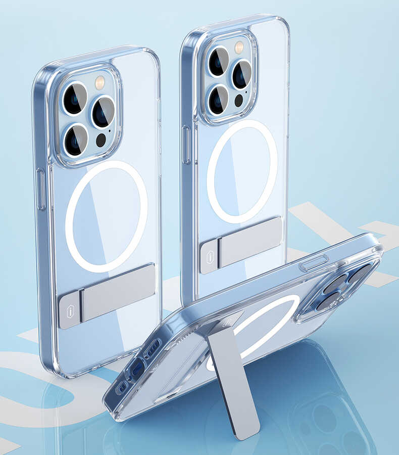 iPhone 14 Plus Kılıf Standlı Magsafe Wireless Şarj Özellikli Wiwu Aurora Serisi Kılıf Renksiz