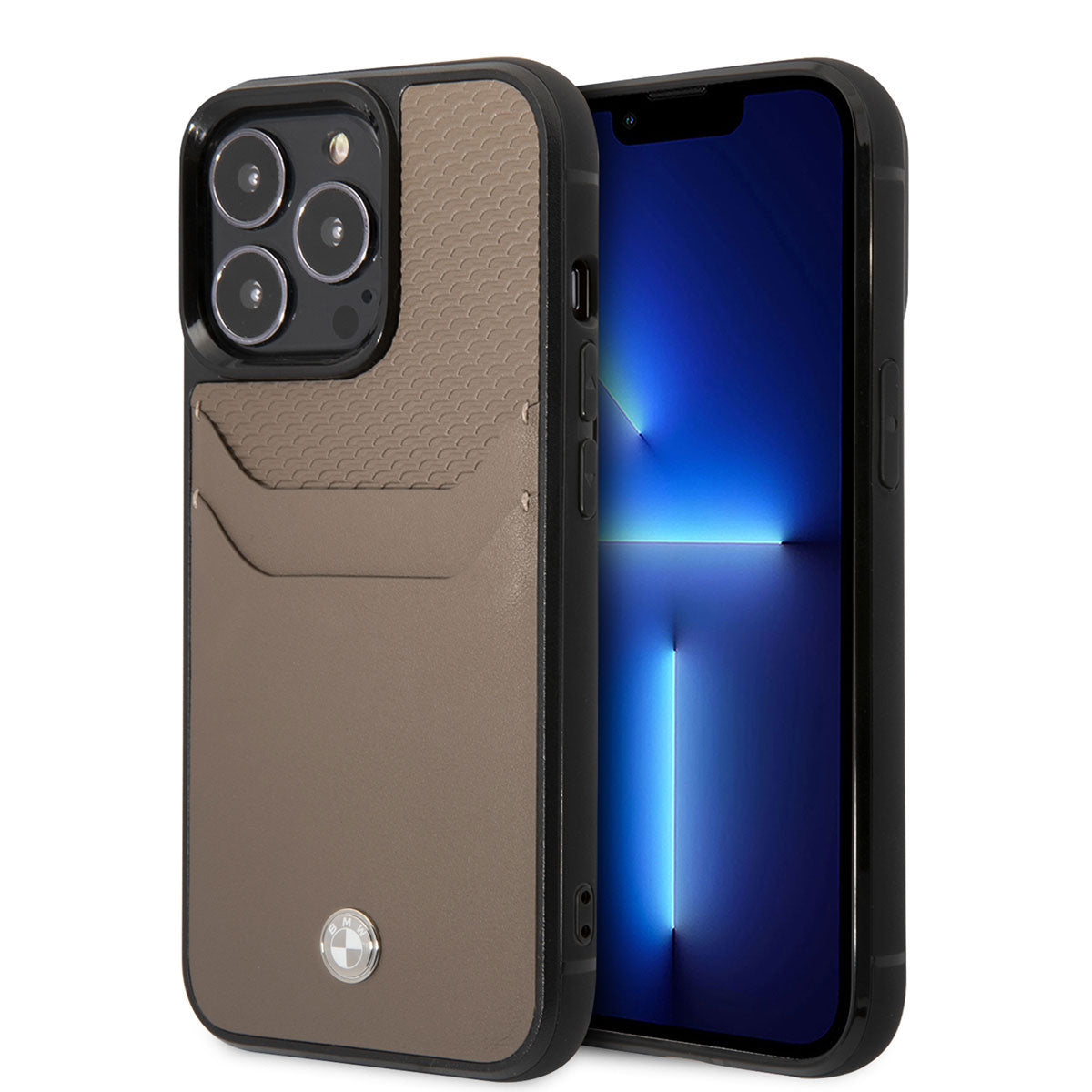 iPhone 14 Pro Kılıf BMW Deri Kartlıklı Dizayn Kılıf Kahverengi