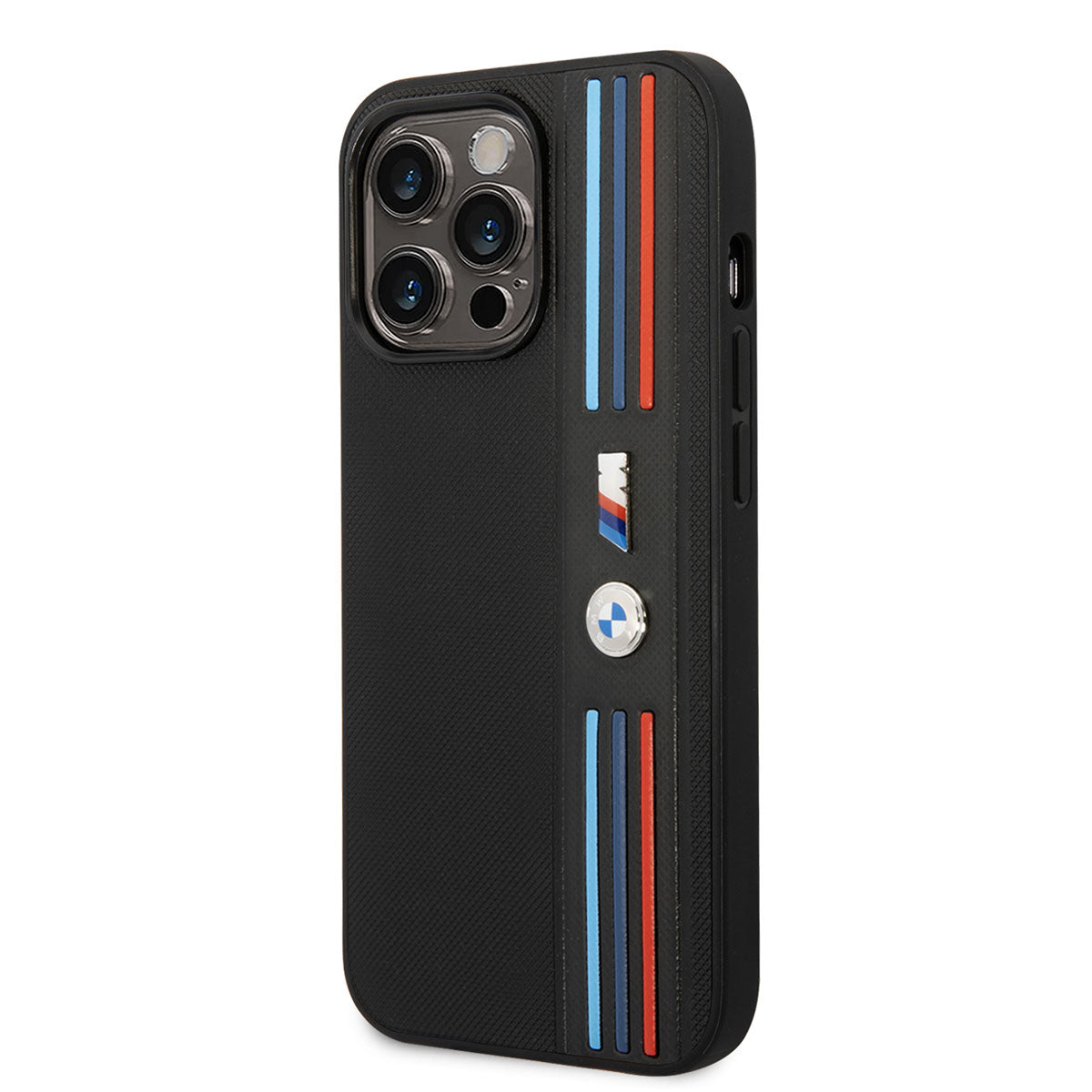 iPhone 14 Pro Kılıf BMW PU Deri 3 Renkli Çizgili Örgü Dizayn Kılıf Siyah