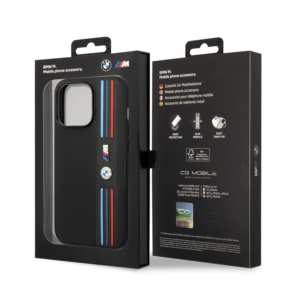 iPhone 14 Pro Kılıf BMW PU Deri 3 Renkli Çizgili Örgü Dizayn Kılıf Siyah
