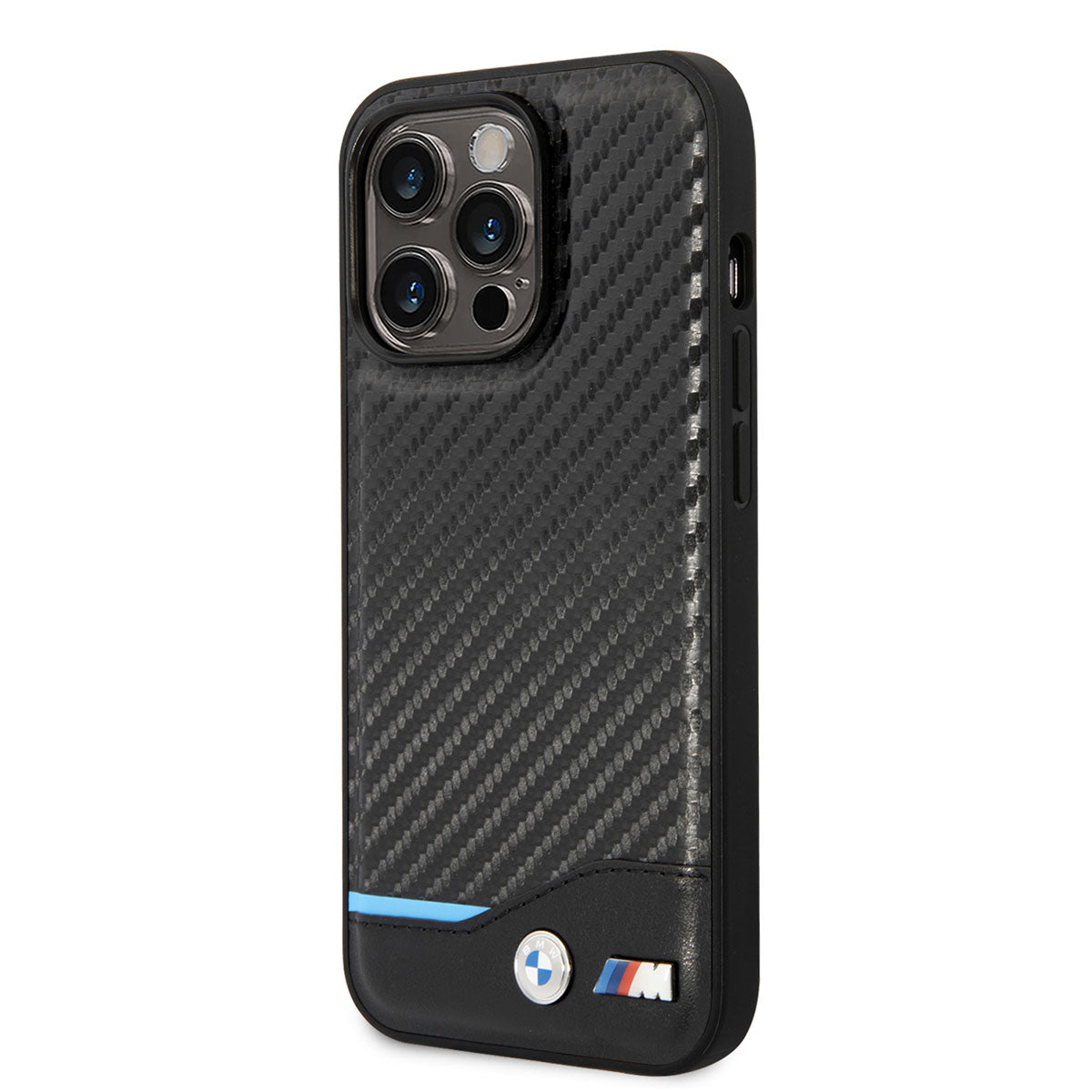 iPhone 14 Pro Kılıf BMW PU Deri Ve Karbon Dizayn Kılıf Siyah