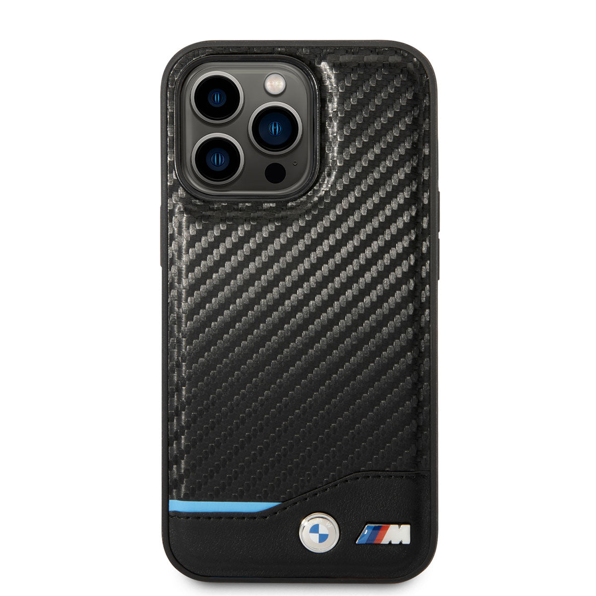 iPhone 14 Pro Kılıf BMW PU Deri Ve Karbon Dizayn Kılıf Siyah