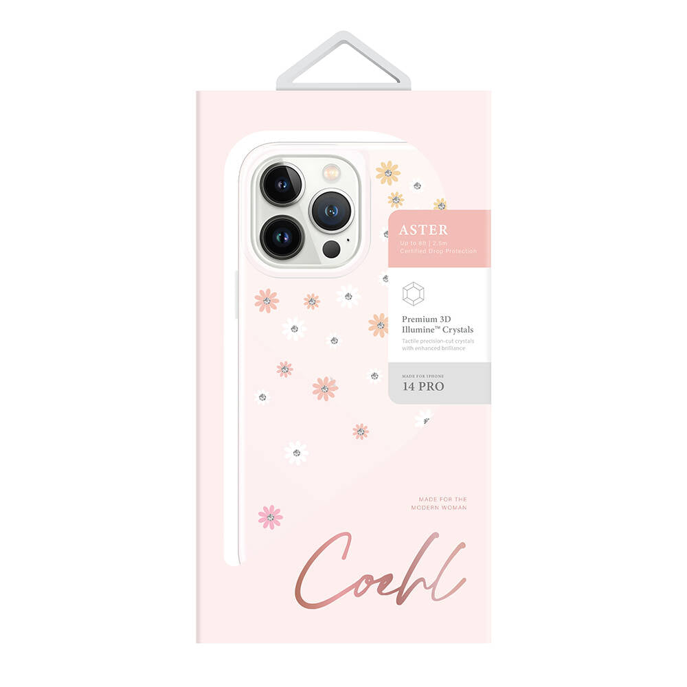 iPhone 14 Pro Kılıf Çiçek Desenli Taşlı Coehl Aster Kılıf Pembe