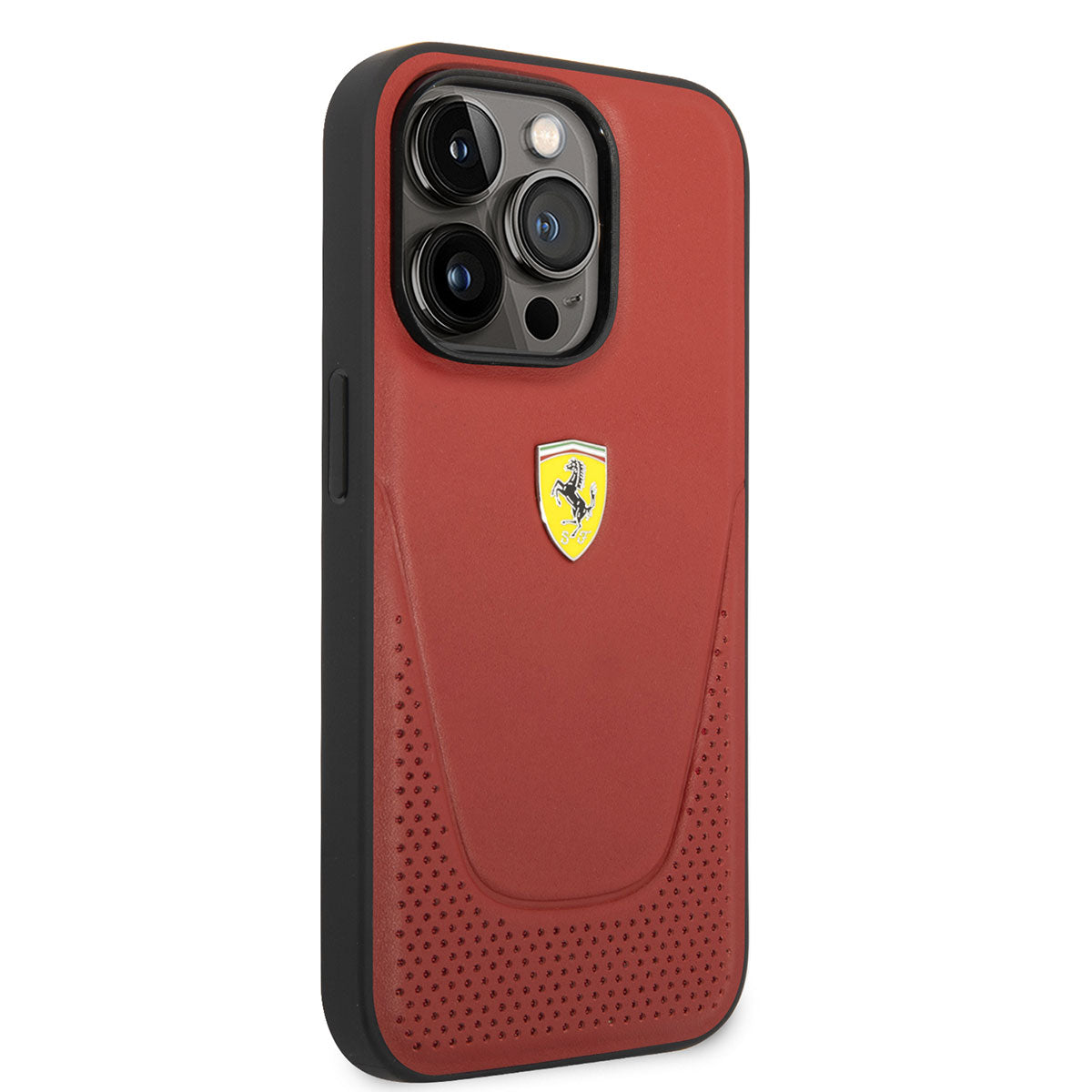 iPhone 14 Pro Kılıf Ferrari Deri Delikli Dizayn Kılıf Kırmızı