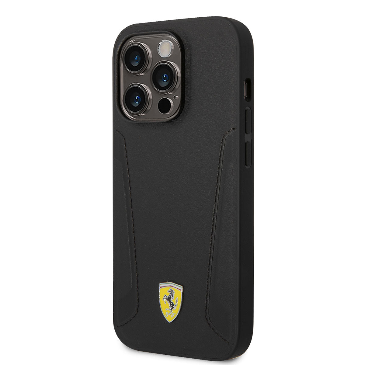 iPhone 14 Pro Kılıf Ferrari Magsafe Şarj Özellikli Deri Kenarları Damgalı Dizayn Kılıf Siyah