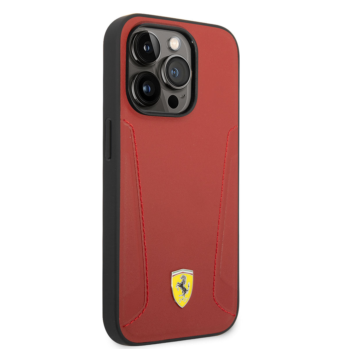 iPhone 14 Pro Kılıf Ferrari Magsafe Şarj Özellikli Deri Kenarları Damgalı Dizayn Kılıf Kırmızı