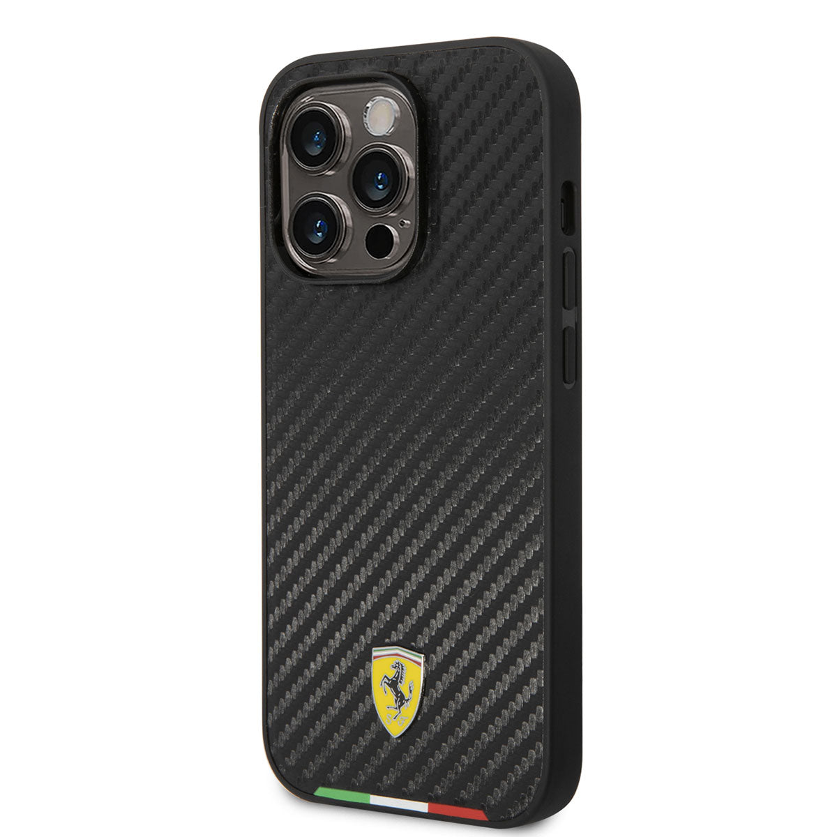 iPhone 14 Pro Kılıf Ferrari Magsafe Şarj Özellikli Karbon İtalyan Bayrak Dizayn Kılıf Siyah