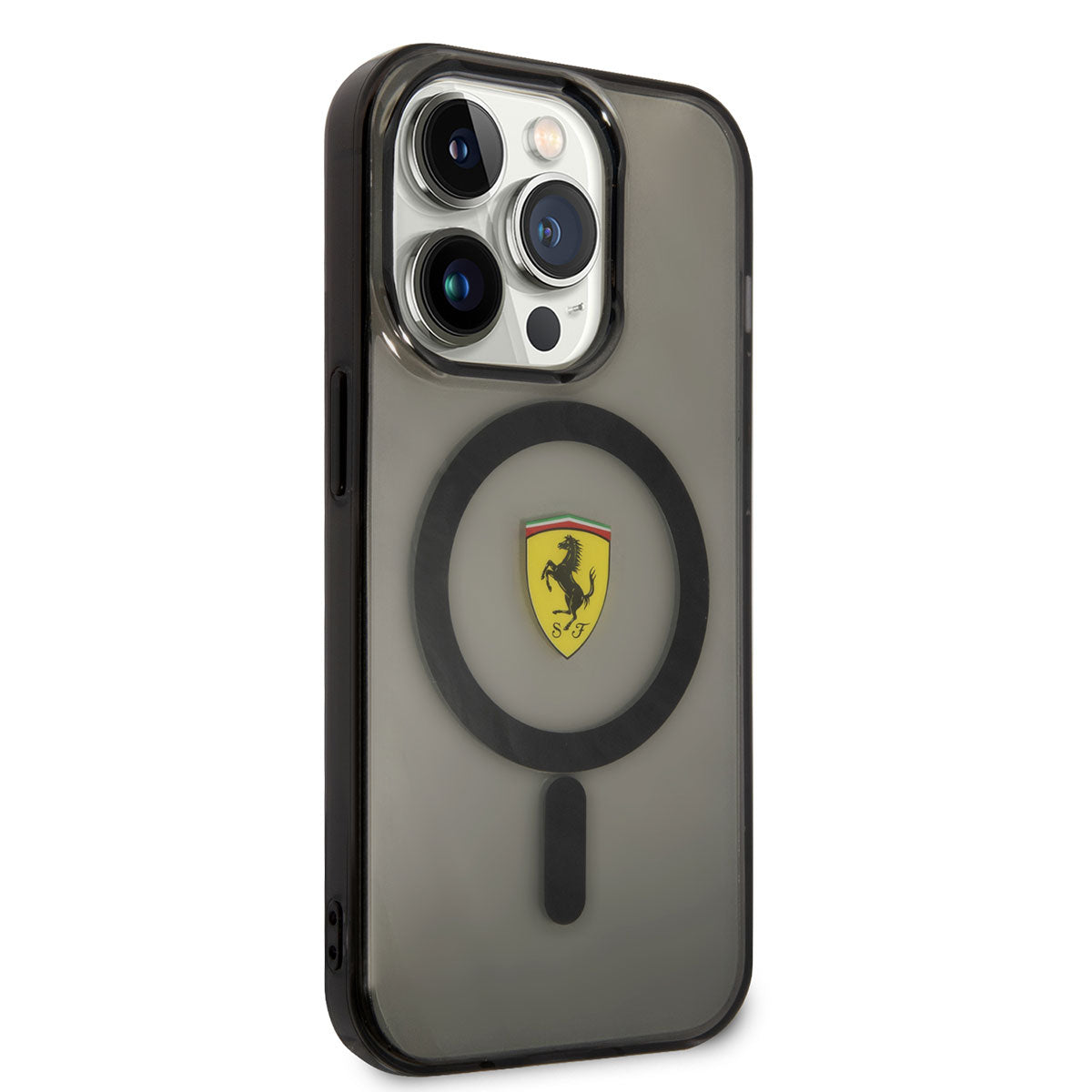 iPhone 14 Pro Kılıf Ferrari Magsafe Şarj Özellikli Yarı Transparan Dizayn Kılıf Siyah