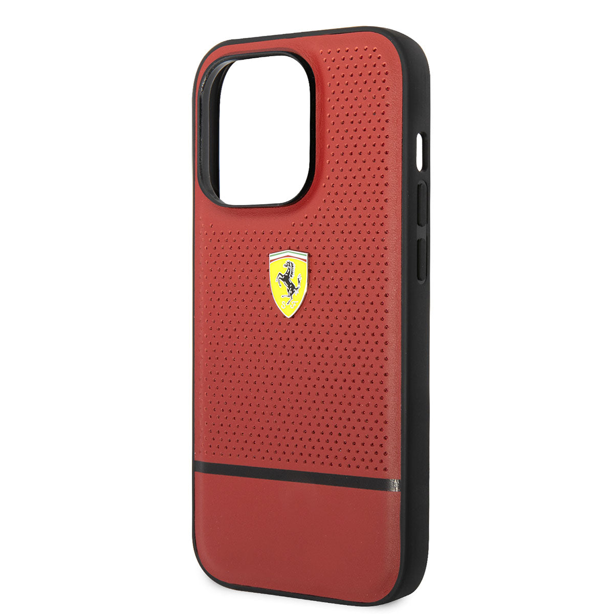 iPhone 14 Pro Kılıf Ferrari Orjinal Lisanslı Deri Delikli Ve Çizgili Dizayn Kılıf Kırmızı