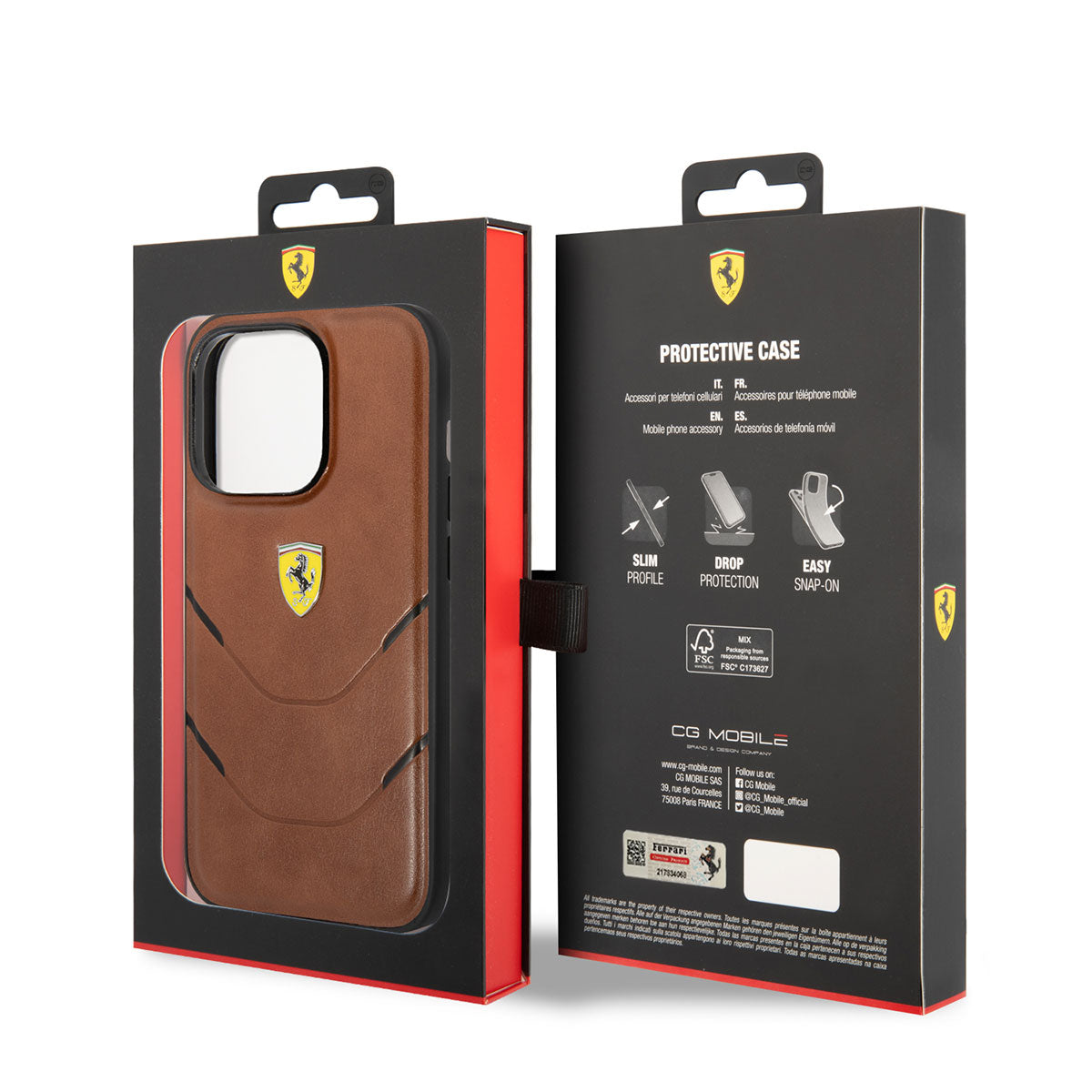 iPhone 14 Pro Kılıf Ferrari Orjinal Lisanslı PU Deri Sıcak Baskı Çizgili Dizayn Kılıf Kahverengi