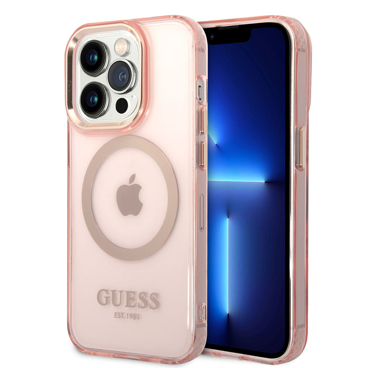 Apple iPhone 14 Pro Kılıf GUESS Magsafe Şarj Özellikli Airbagli Dizayn Kapak Pembe