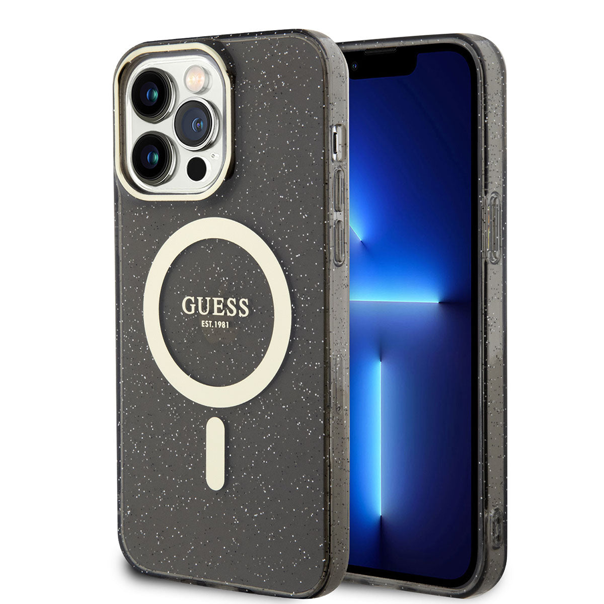 Apple iPhone 14 Pro Kılıf GUESS Magsafe Şarj Özellikli Glitter Kapak Siyah