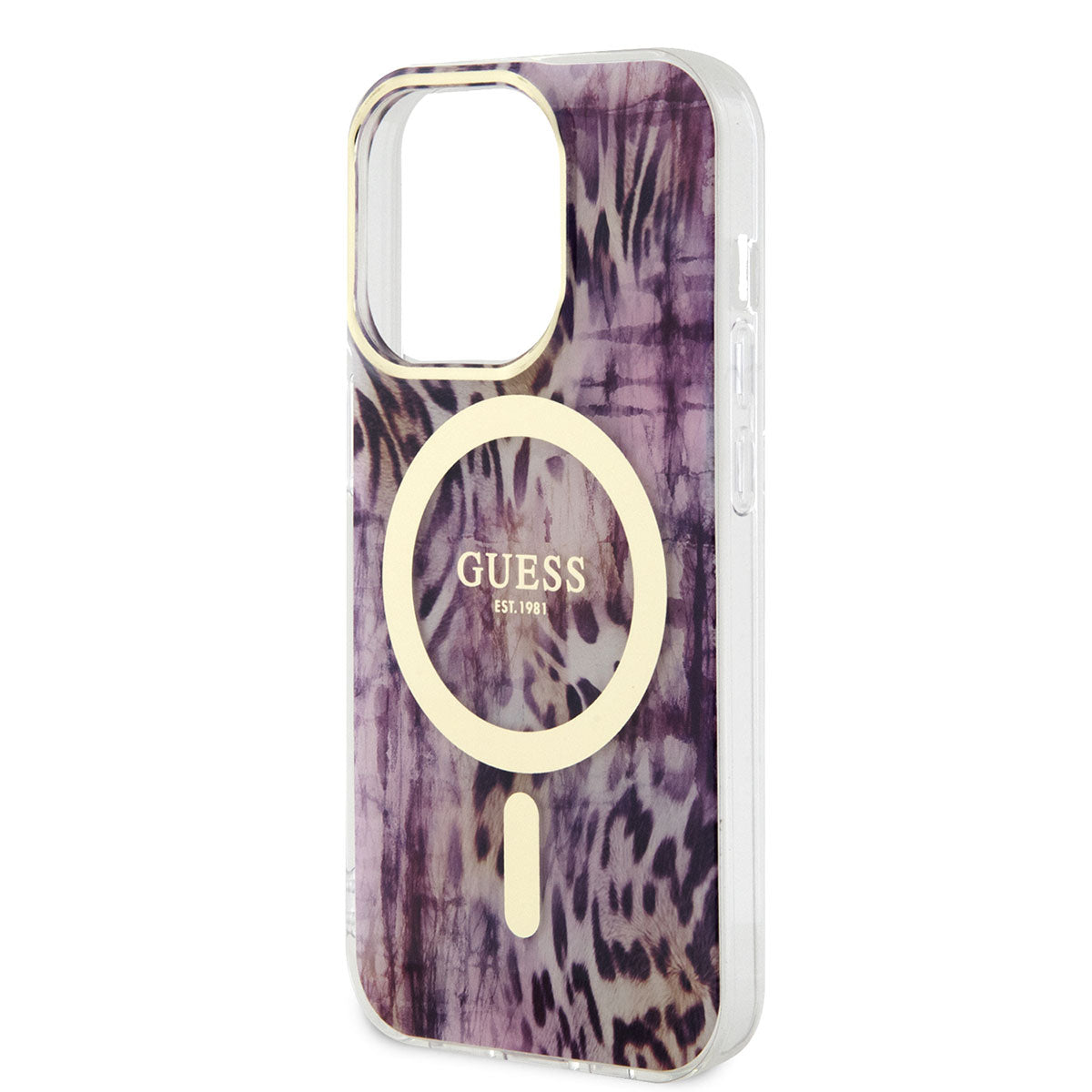 Apple iPhone 14 Pro Kılıf GUESS Magsafe Şarj Özellikli Leopar Desenli Kapak Pembe