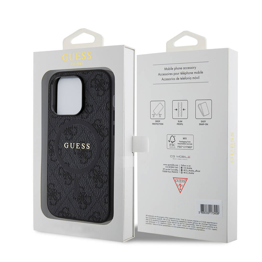 Apple iPhone 14 Pro Kılıf Guess Orjinal Lisanslı Magsafe Şarj Özellikli PU Halkalı 4G Desenli Yazı Logolu Kapak Pembe