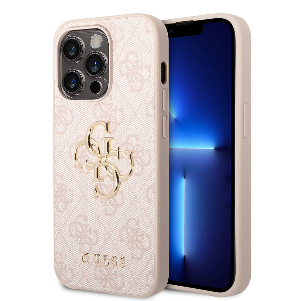 Apple iPhone 14 Pro Kılıf Guess PU Deri Büyük Metal Logo Dizaynlı Kapak Kahverengi