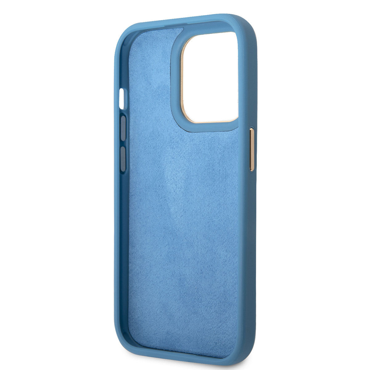 Apple iPhone 14 Pro Kılıf GUESS PU Deri Metal Logo Dizaynlı Kapak Mavi