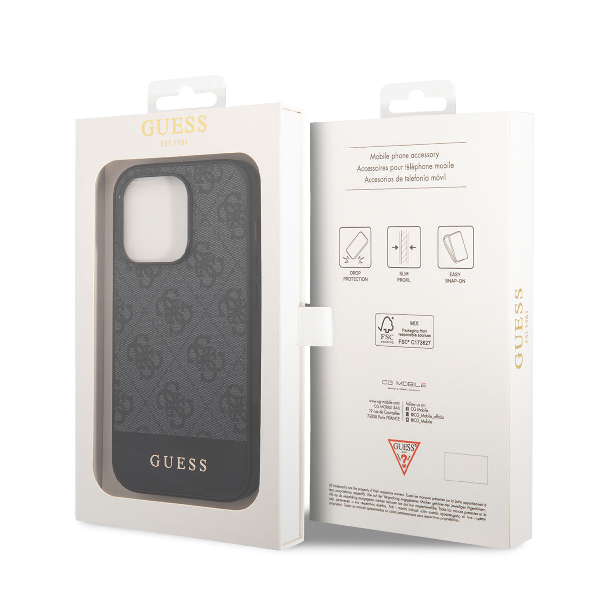 Apple iPhone 14 Pro Kılıf GUESS PU Deri Şerit Logo Dizaynlı Kapak Gri