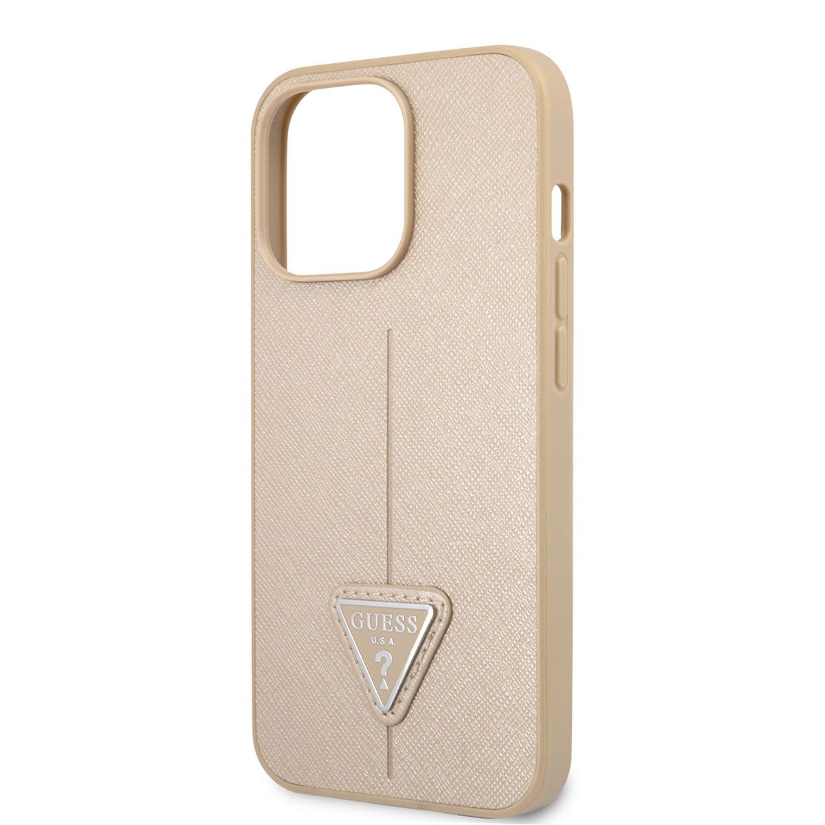 Apple iPhone 14 Pro Kılıf GUESS PU Safran Deri Üçgen Logo Dizayn Kapak Siyah