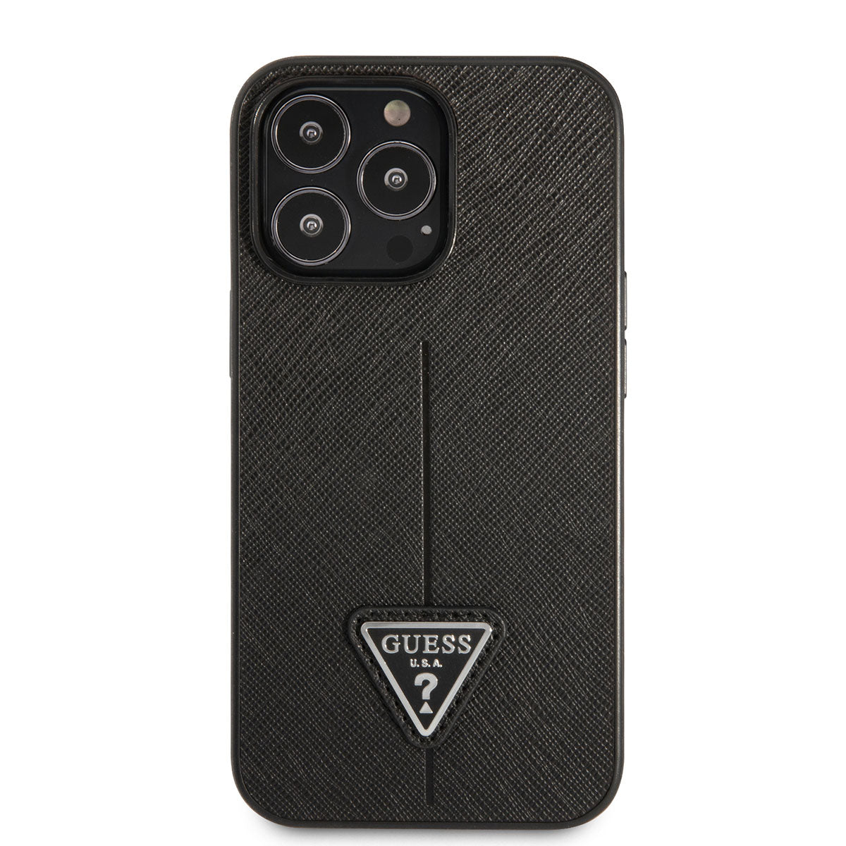 Apple iPhone 14 Pro Kılıf GUESS PU Safran Deri Üçgen Logo Dizayn Kapak Krem
