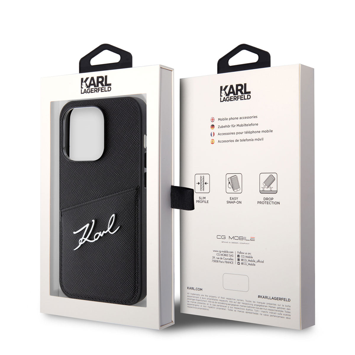 iPhone 14 Pro Kılıf Karl Lagerfeld Saffiano Deri Kartlıklı Dizayn Kılıf Siyah