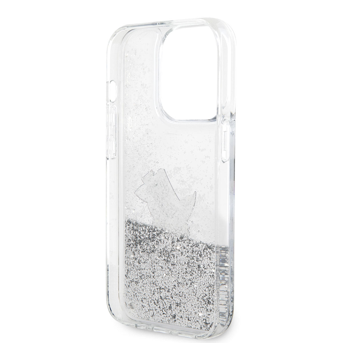 iPhone 14 Pro Kılıf Karl Lagerfeld Sıvılı Simli Choupette Dizayn Kılıf Gümüş